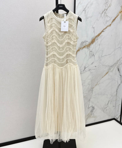 Crochet Lace-Paneled Sheer Dress