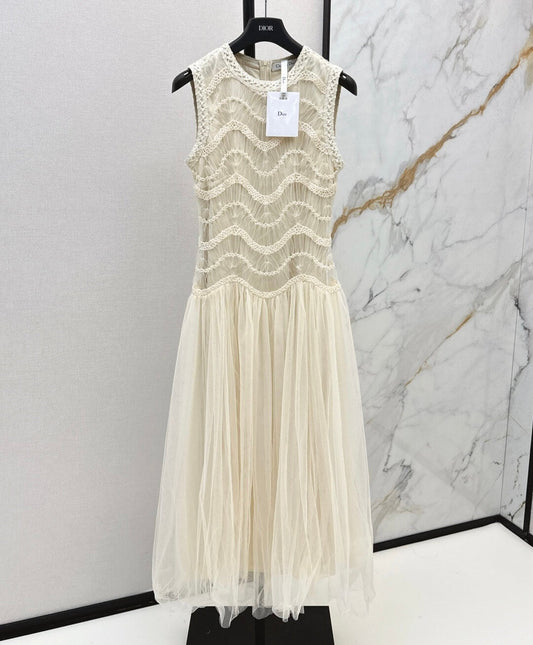 Crochet Lace-Paneled Sheer Dress