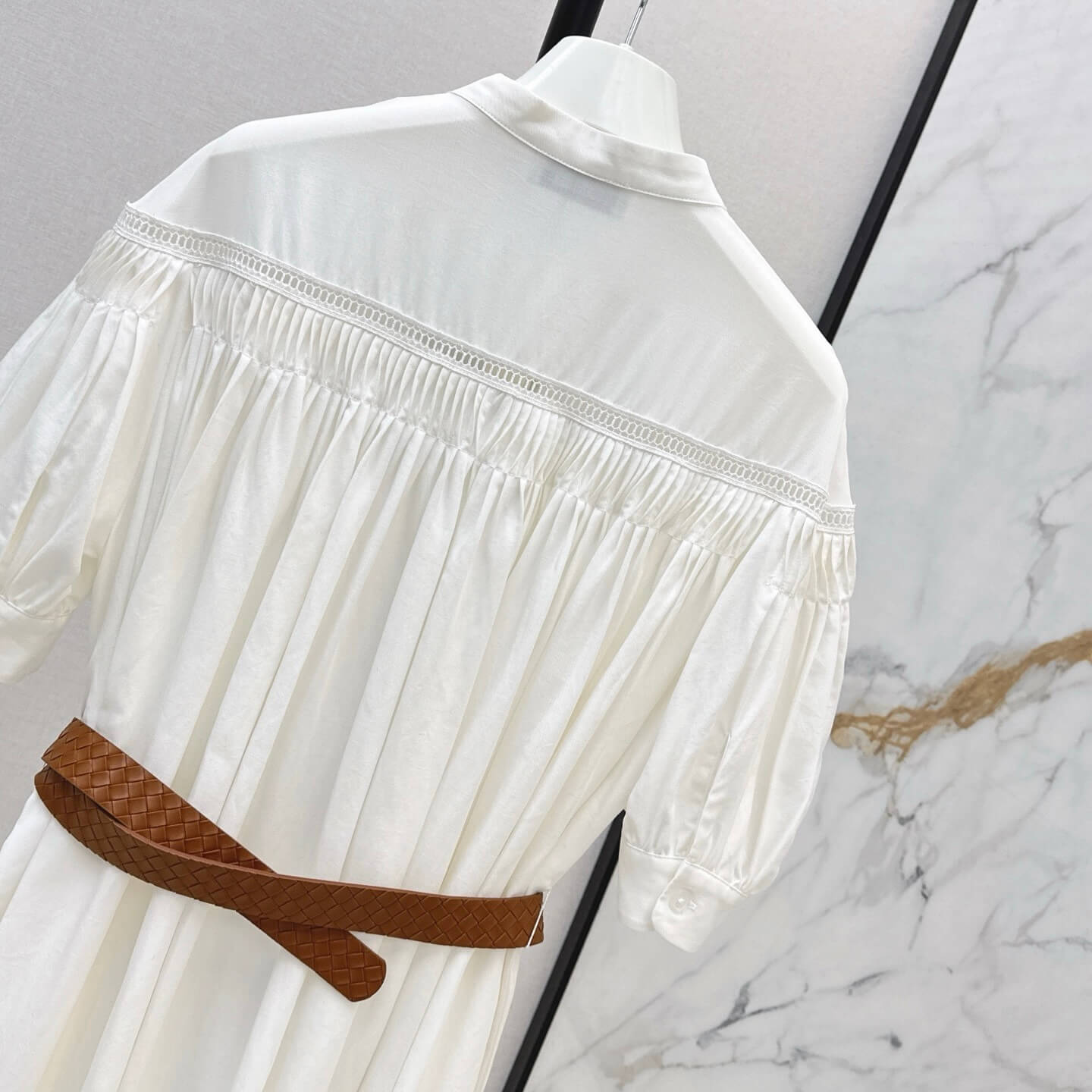 Boho Linen Smock Dress with Cutwork Embroidery