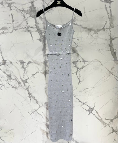 Bejeweled Slit Camisole Dress