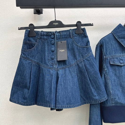 Low-Rise Button-Fly Denim Skort
