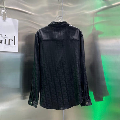 Fashionable Pearlescent Jacquard Fabric Letter Embroidery Shirt