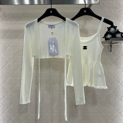 Ruffled Knit Cami and Cardigan Set