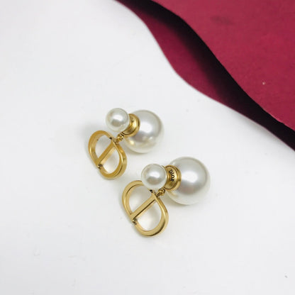 Metal Letter Tiny Pearl Stud Earrings
