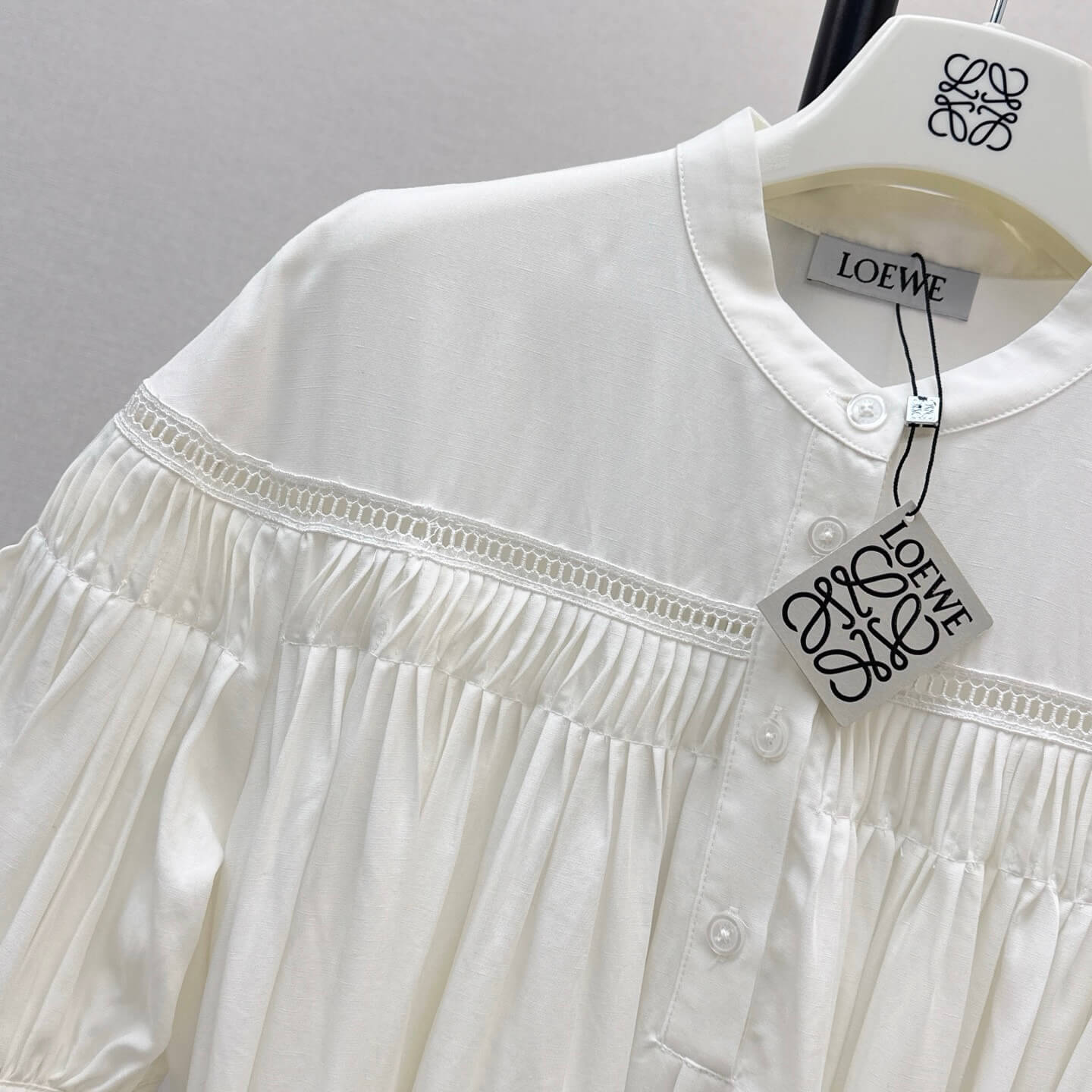 Boho Linen Smock Dress with Cutwork Embroidery