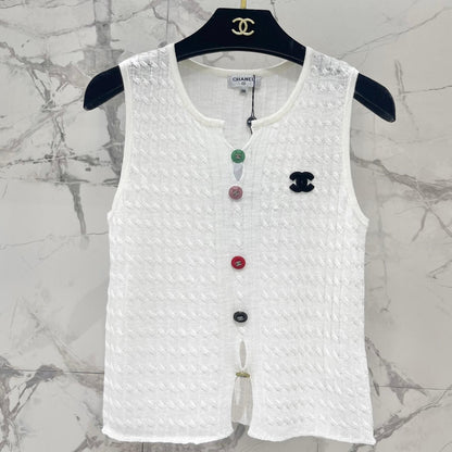 Elegant Knit Vest with Decorative Colored Buttons