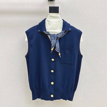 Casual Versatile Sleeveless Vest with Scarf Accent