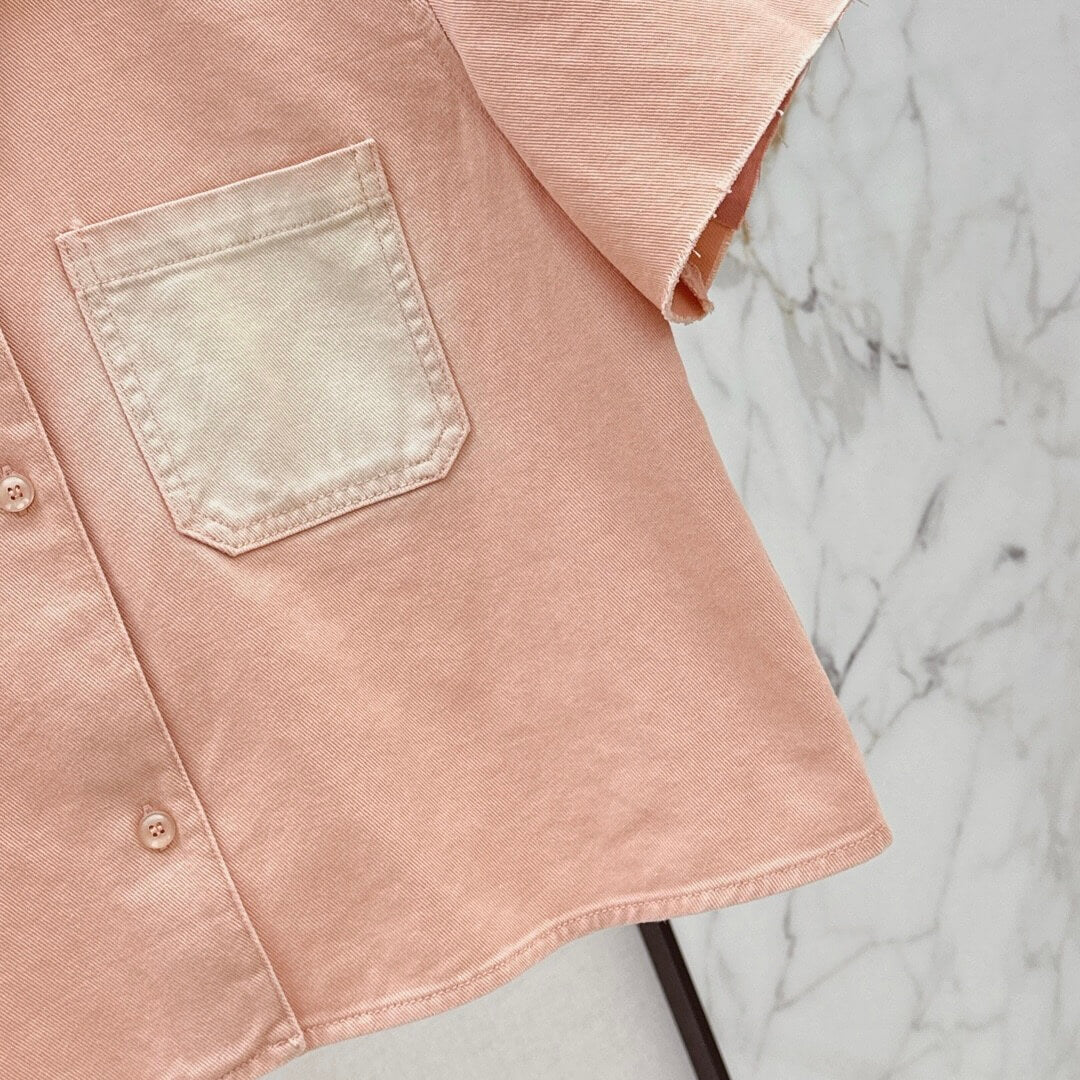 Versatile Fashionable Gradient Washed Cropped Denim Shirt