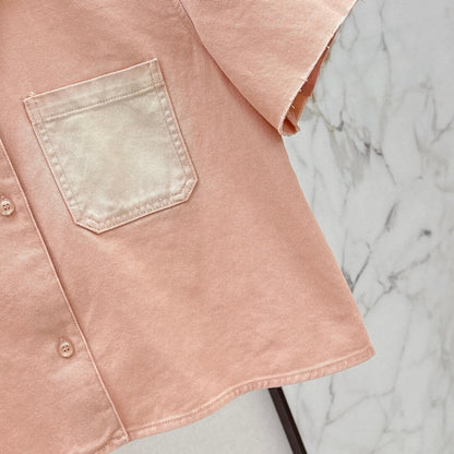 Versatile Fashionable Gradient Washed Cropped Denim Shirt