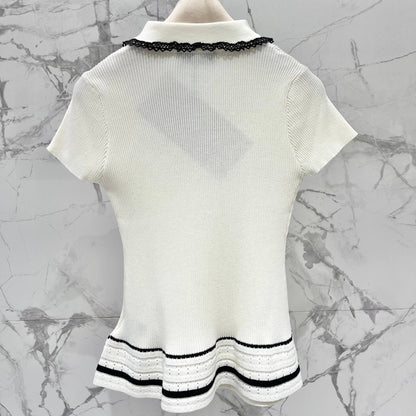 Sweet Color-Block Peter Pan Collar Knit Top