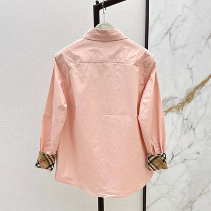 Cuff Plaid-Patch Embroidered Shirt