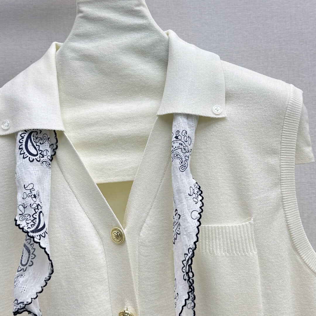 Casual Versatile Sleeveless Vest with Scarf Accent