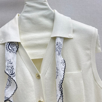 Casual Versatile Sleeveless Vest with Scarf Accent