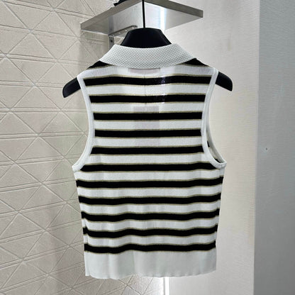 Striped Color-Block V-Neck Knit Vest