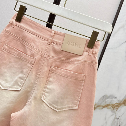 Burnout Floral Design Trendy Gradient Denim Shorts