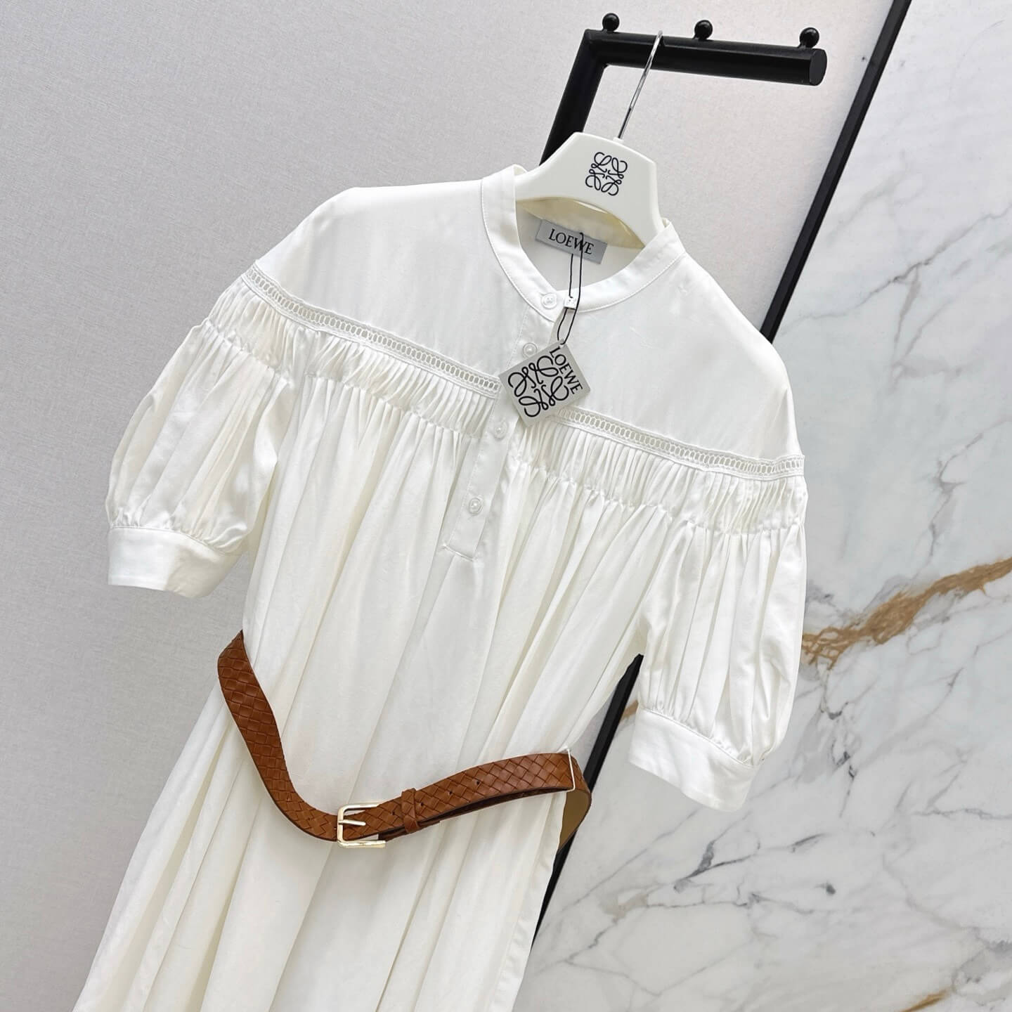 Boho Linen Smock Dress with Cutwork Embroidery