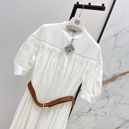 Boho Linen Smock Dress with Cutwork Embroidery