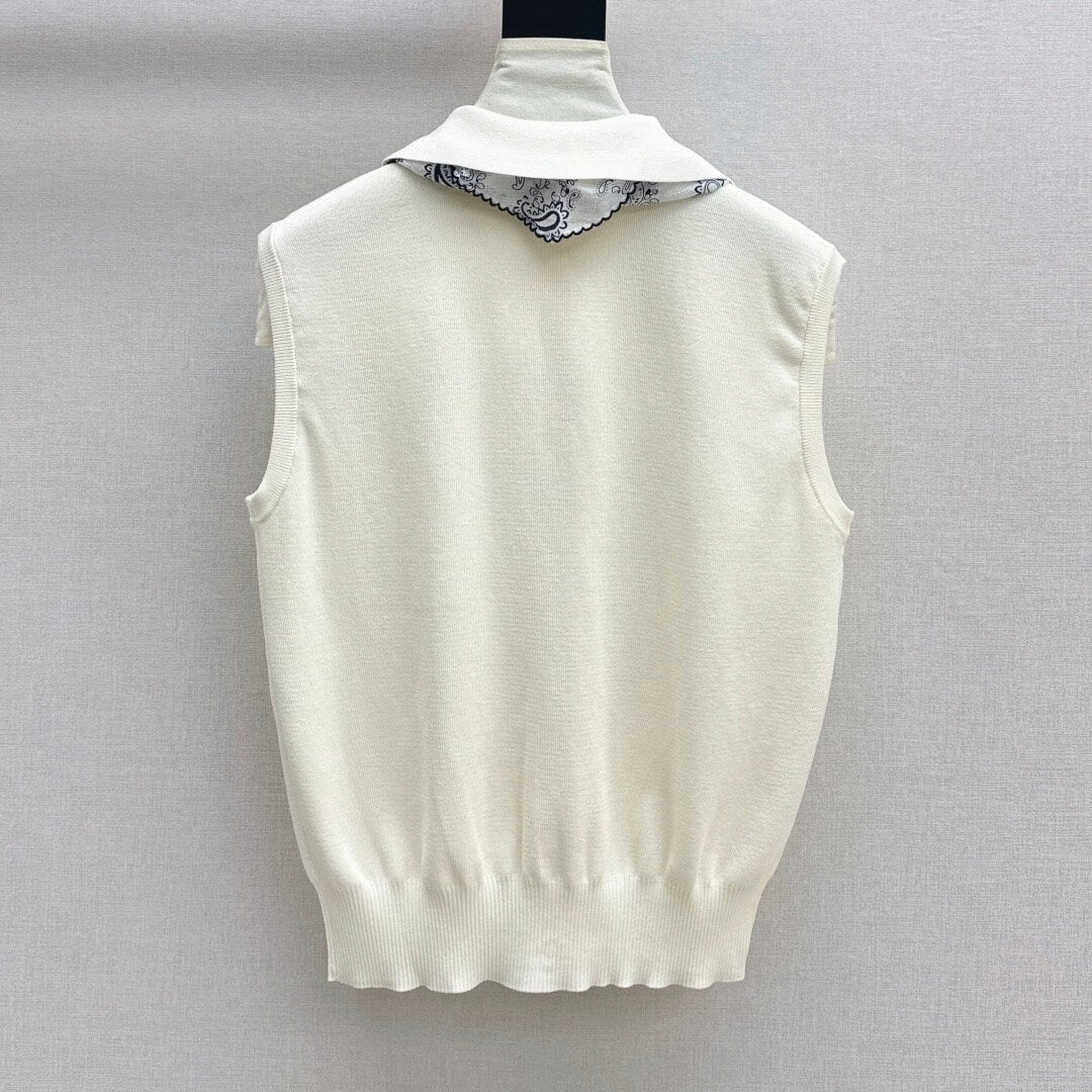 Casual Versatile Sleeveless Vest with Scarf Accent