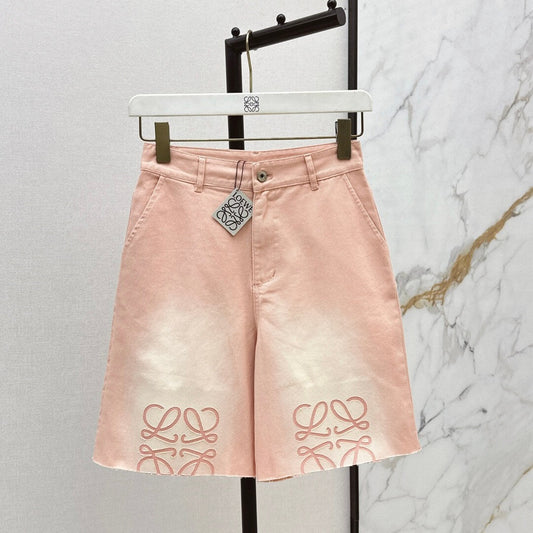 Burnout Floral Design Trendy Gradient Denim Shorts