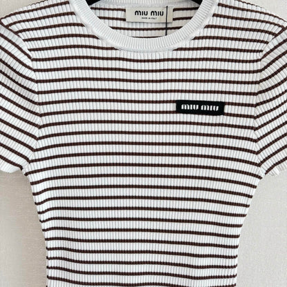 Simple Style Fitted Knit Short Sleeve