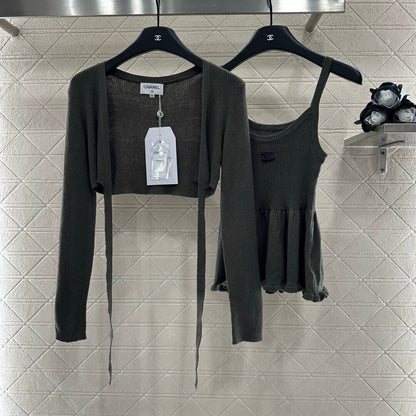 Ruffled Knit Cami and Cardigan Set