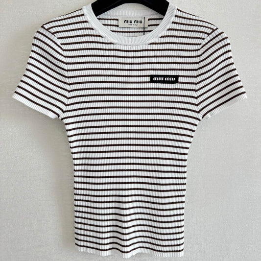 Simple Style Fitted Knit Short Sleeve
