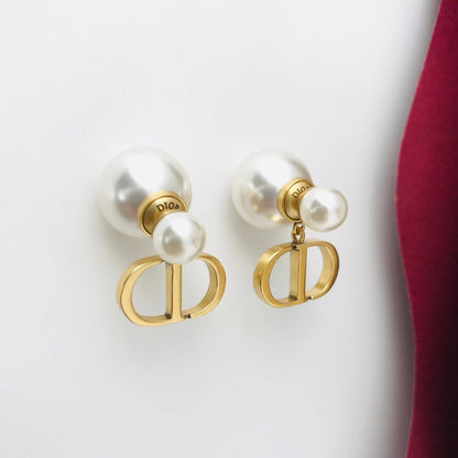 Metal Letter Tiny Pearl Stud Earrings