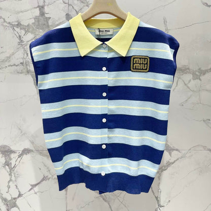 Color-Blocked Stripe Knit Blazer