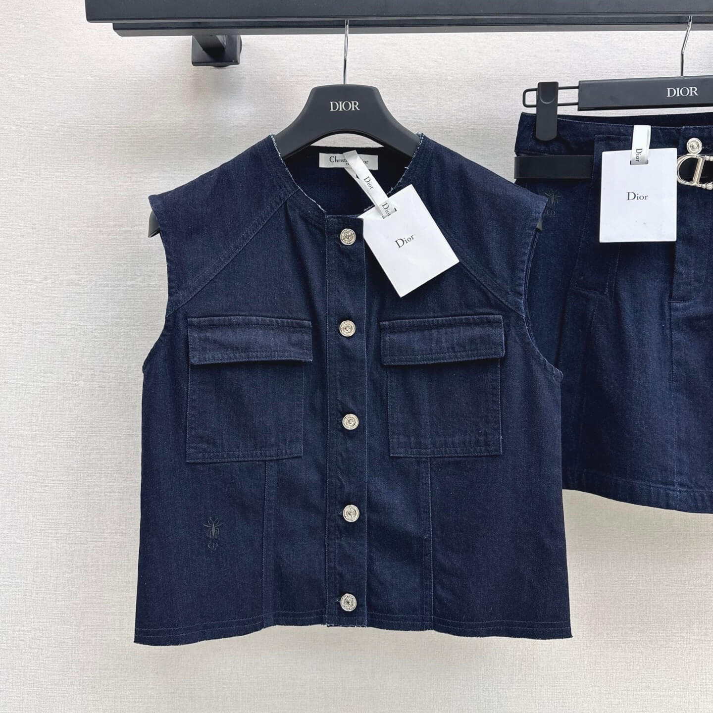 Oversized Denim Vest with Crew Neck