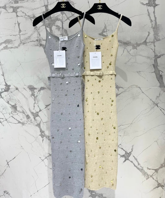 Bejeweled Slit Camisole Dress