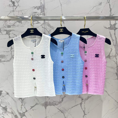 Elegant Knit Vest with Decorative Colored Buttons