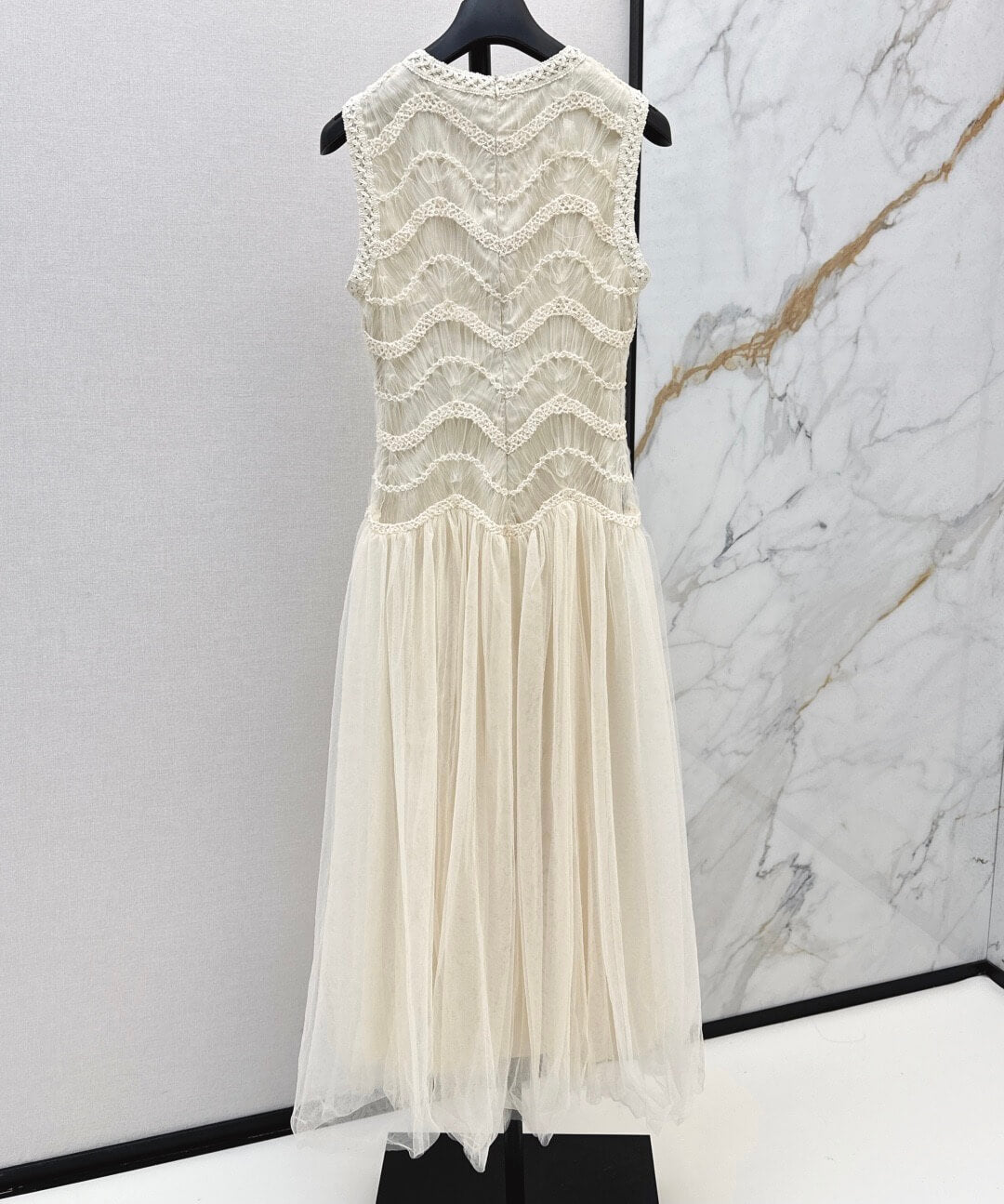 Crochet Lace-Paneled Sheer Dress