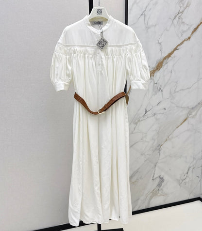 Boho Linen Smock Dress with Cutwork Embroidery
