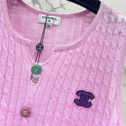 Elegant Knit Vest with Decorative Colored Buttons