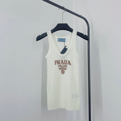 Letter Jacquard U-Neck Knitted Vest