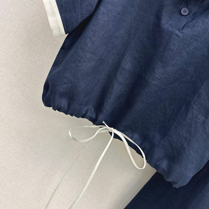 Contrast-Trimmed Coordinates - Blouse & A-Line Skirt