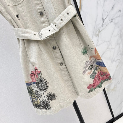 Artistic Print Notch-Collar Dress