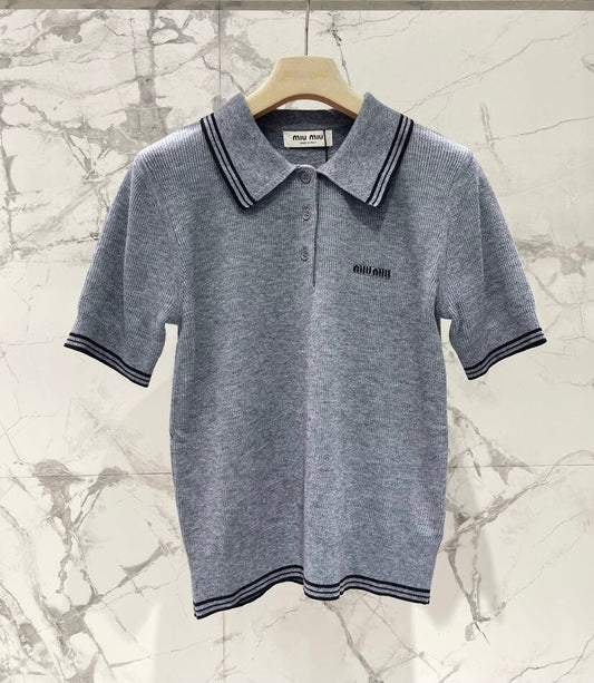 Color-Block 3D Vintage Knit Short Sleeve