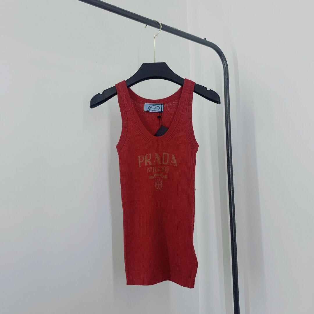 Letter Jacquard U-Neck Knitted Vest