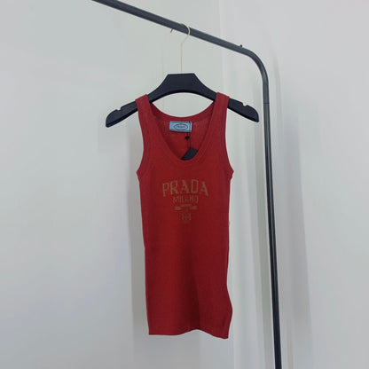 Letter Jacquard U-Neck Knitted Vest