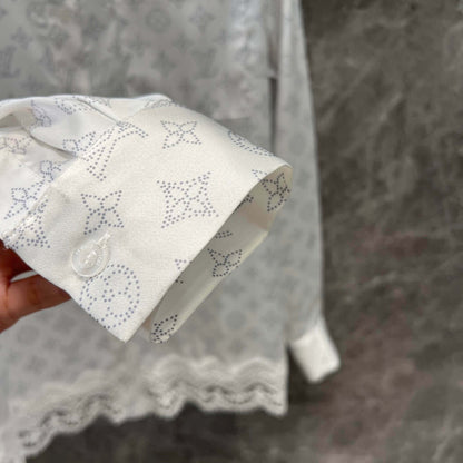 Lace Four-Leaf Clover Element Print Shirt & Shorts Set