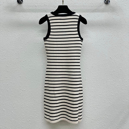 Classic Versatile Striped U-Neck Vest Dress