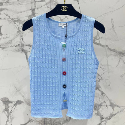 Elegant Knit Vest with Decorative Colored Buttons