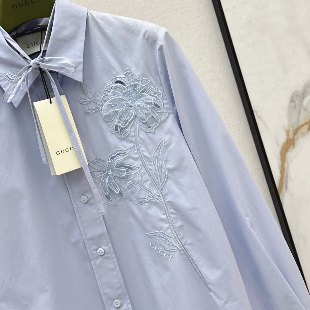 Minimalist 3D Floral & Butterfly Embroidered Blouse