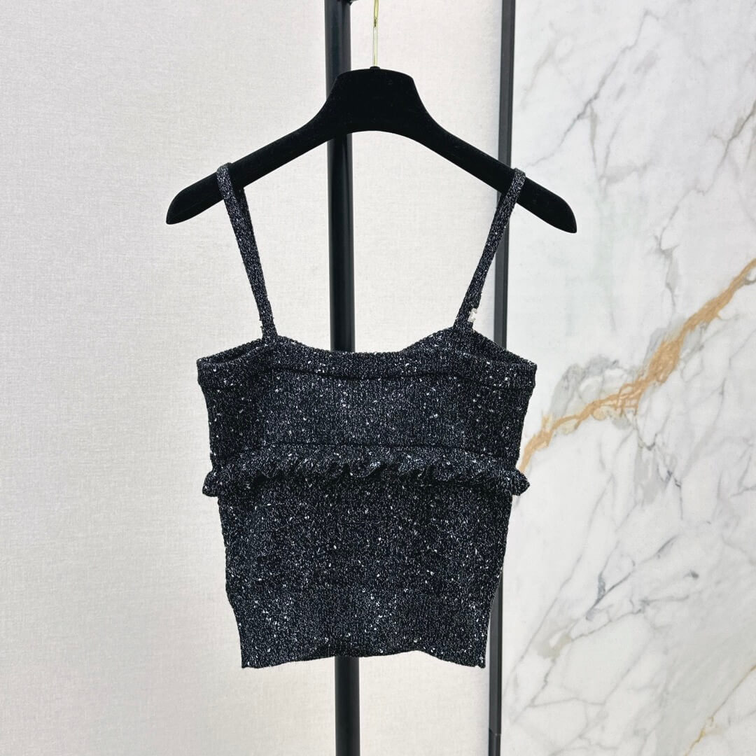 Layered Lace-Trimmed Glitter Camisole