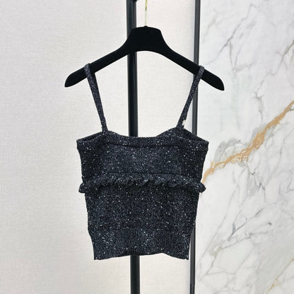 Layered Lace-Trimmed Glitter Camisole