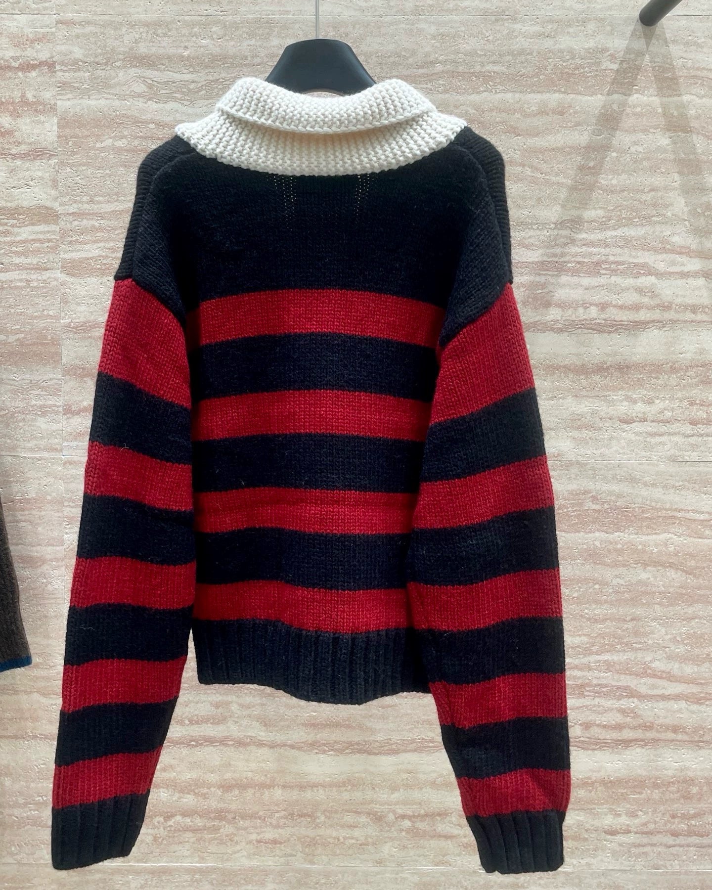Red and black striped knitted cardigan