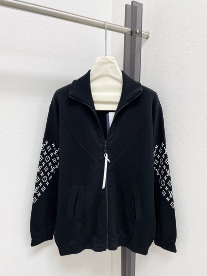 Vintage jacquard stand up collar cardigan