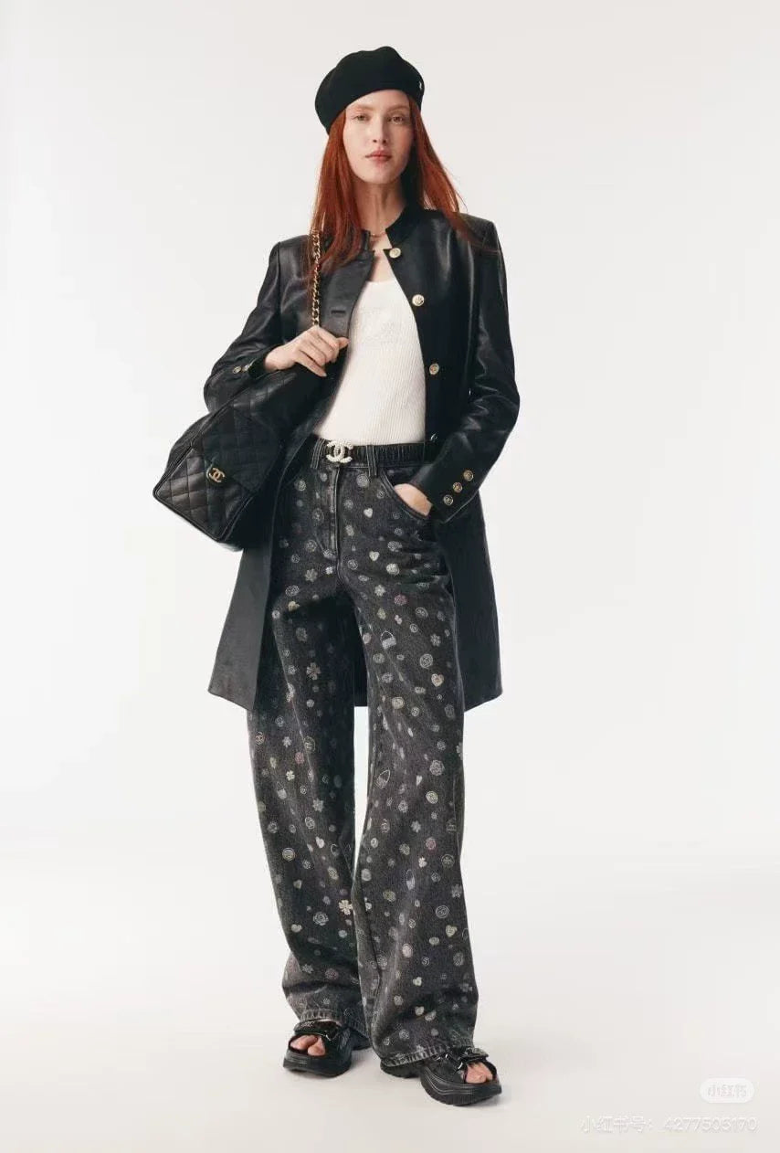 25fw Wide leg laser denim pants