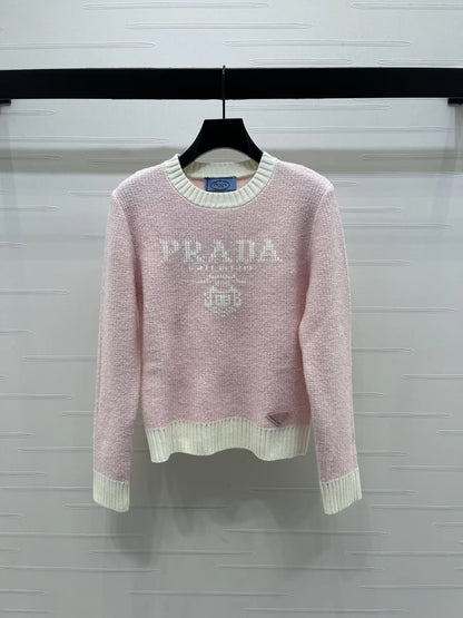 Color blocked letter pullover sweater